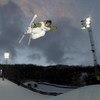 ASPEN, CO - JANUARY 25:  Sarah Burke of Whistler, BC, Canada takes a practice run before going on to win the Women's Skiing Superpipe at the Winter X Games Twelve on Buttermilk Mountain on January 25, 2008 in Aspen, Colorado.  (Photo by Doug Pensinger/Get