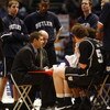BIRMINGHAM, AL - MARCH 23:  Coach Brad Stevens of the Butler Bulldogs talks with his team during a game against the Tennessee Volunteers during the second round of the East Regional as part of the 2008 NCAA Men's Basketball Tournament at the Birmingham-Je