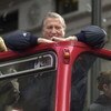 30 Oct 2000:  New York Yankee owner George Steinbrenner rides a double decker bus during their victory parade up the Canyon of Heroes in New York City. Digital File Mandatory Credit: Ezra Shaw/Getty Images