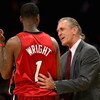 LOS ANGELES - FEBRUARY 28:  Dorell Wright #1 and head coach Pat Riley of the Miami Heat discuss a play near the sideline during the game against the Los Angeles Lakers on February 28, 2008 at Staples Center in Los Angeles, California.  The Lakers won 106-