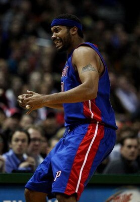 MILWAUKEE - FEBRUARY 07: Rasheed Wallace #30 of the Detroit Pistons reacts after being called for a technical foul against the Milwaukee Bucks on February 7, 2009 at the Bradley Center in Milwaukee, Wisconsin. The Pistons defeated the Bucks 126-121 in ove