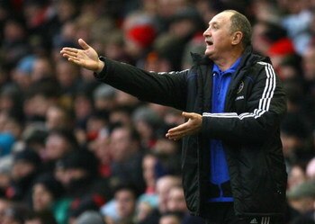 LIVERPOOL, UNITED KINGDOM - FEBRUARY 01:  Chelsea Manager Luis Felipe Scolari gestures to his players during the Barclays Premier League match between Liverpool and Chelsea at Anfield on February 1, 2009 in Liverpool, England. (Photo by Alex Livesey/Getty