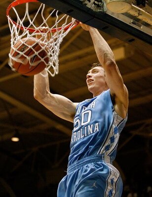 DURHAM, NC - FEBRUARY 11:  Tyler Hansbrough #50 of the North Carolina Tar Heels goes up for a second-half dunk against the Duke Blue Devils during the game on February 11, 2009 at Cameron Indoor Stadium in Durham, North Carolina.  (Photo by Kevin Cox/Gett