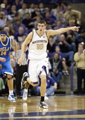 SEATTLE - MARCH 3: Spencer Hawes #10 of the Washington Huskies reacts on the court during the game against the UCLA Bruins at Edmundson Pavilion March 3, 2007 in Seattle, Washington. The Huskies defeated the Bruins 61-51. (Photo by Otto Greule Jr/Getty Im