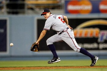LOS ANGELES, CA - JULY 08:  Kelly Johnson #2 of the Atlanta Braves fields a ball hit by Andre Ethier in the sixth inning during a game against the Los Angeles Dodgers at Dodger Stadium on July 8, 2008 in Los Angeles, California.  (Photo by Jeff Gross/Gett