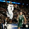 DENVER - MARCH 22:  Levance Fields #2 of the Pittsburgh Panthers lays up a shot past Drew Neitzel #11 of the Michigan State Spartans during the second round game of the South Regional as part of the 2008 NCAA Men's Basketball Tournament at Pepsi Center Ma