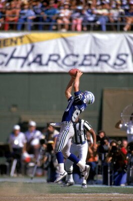 SAN DIEGO, CA - 1987:  Wide receiver Steve Largent #80 of the Seattle Seahawks catches a pass during a game against the San Diego Chargers at Jack Murphy Stadium during the 1987 NFL season in San Diego, California.  (Photo by Rick Stewart/Getty Images)