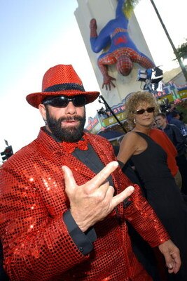 404521 18: Pro-wrestelr Randy 'Macho Man' Savage arrives at the premiere of the film 'Spider-Man' April 29, 2002 in Los Angeles, CA. (Photo by Vince Bucci/Getty Images)