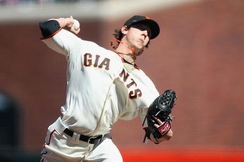 SAN FRANCISCO - JULY 3:  Tim Lincecum #55 of the San Francisco Giants pitches against the Chicago Cubs during a Major League Baseball game on July 3, 2008 at AT&T Park in San Francisco, California. (Photo by: Jed Jacobsohn/Getty Images)