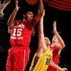 PORTLAND, OR - DECEMBER 08:  Carlon Brown #15 of the Utah Utes battles for a rebound with Marty Leunen #10 of the Oregon Ducks at the Rose Garden on December 8, 2007 in Portland, Oregon.  (Photo by Jonathan Ferrey/Getty Images)