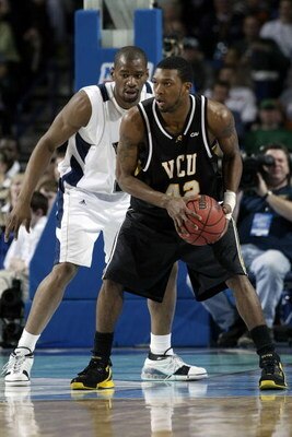 BUFFALO, NY - MARCH 17:  Sam Young #23 of the Pittsburgh Panthers defends T.J. Gwynn #42 of the Virginia Commonwealth Rams during round two of the NCAA Men's Basketball Tournament at HSBC Arena on March 17, 2007 in Buffalo, New York.  (Photo by Rick Stewa