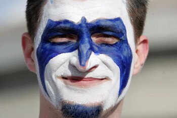 INDIANAPOLIS - JANUARY 15:  Trent Peterson of Avon, Indiana shows support for the Indianapolis Colts prior to the Colts' AFC Divisional Playoff game against the Pittsburgh Steelers January 15, 2006 at the RCA Dome in Indianapolis, Indiana.  (Photo by Andy