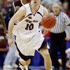 COLUMBUS, OH - MARCH 18:  Bryan Mullins #10 of the Southern Illinois Salukis brings the ball down the court against the Virginia Tech Hokies during the second round of the NCAA Men's Basketball Tournament at Nationwide Arena on March 18, 2007 in Columbus,