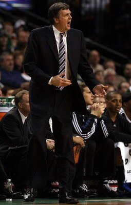 BOSTON - FEBRUARY 01:  Head coach Kevin McHale of Minnesota Timberwolves reacts to a call on one of his players in the second half against the Boston Celtics on February 1, 2009 at TD Banknorth Garden in Boston, Massachusetts. The Celtics defeated the Min