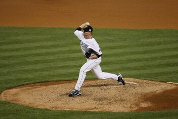 NEW YORK - JULY 15:  American League All-Star Roy Halladay #32 of the Toronto Blue Jays pitches during the 79th MLB All-Star Game at Yankee Stadium on July 15, 2008 in the Bronx borough of New York City. (Photo by Chris McGrath/Getty Images)