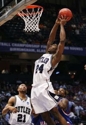 BIRMINGHAM, AL - MARCH 21: Avery Jukes #24 of the Butler Bulldogs dunks the ball against the South Alabama Jaguars during the first round of the East Regional as part of the 2008 NCAA Men's Basketball Tournament at the Birmingham-Jefferson Civic Center on