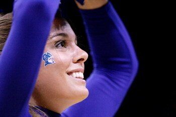 CHARLOTTE, NC - MARCH 18:  A cheerleader for the Duke Blue Devils cheers during their first round NCAA Tournament game against the Delaware State Hornets at the Charlotte Coliseum on March 18, 2005 in Charlotte, North Carolina.  (Photo by Streeter Lecka/G