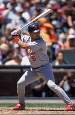26 Jul 2001:  Infielder Albert Pujols #5 of the St. Louis Cardinals waits for the pitch during the National League game against the Chicago Cubs at Wrigley Field in Chicago, Illinois.  The Cardinals defeated the Cubs 3-1.  Mandatory Credit:  Jonathan Dani
