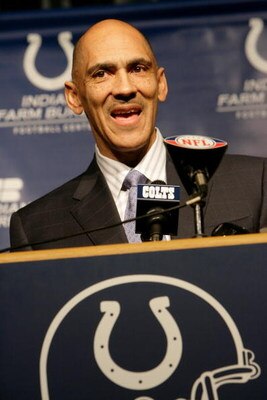 INDIANAPOLIS - JANUARY 12: Tony Dungy, head coach of the Indianapolis Colts, speaks to the media at the Indianapolis Colts Complex on January 12, 2009 in Indianapolis, Indiana.  Dungy retires after seven years with the Colts.  (Photo by Ron Hoskins/Getty 