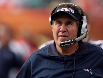 MIAMI - NOVEMBER 23:  Head coach Bill Belichick of the New England Patriots looks up to the scoreboard while taking on the Miami Dolphins at Dolphin Stadium on November 23, 2008 in Miami, Florida. The Patriots defeated the Dolphins 48-28.  (Photo by Doug 