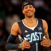 PHOENIX - FEBRUARY 15:  Allen Iverson #1 of the Eastern Conference smiles during the 58th NBA All-Star Game, part of 2009 NBA All-Star Weekend at US Airways Center on February 15, 2009 in Phoenix, Arizona.  NOTE TO USER: User expressly acknowledges and ag