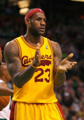 BOSTON, MA - MARCH 6: LeBron James #23 of the Cleveland Cavaliers reacts in the fourth quarter during a game against the Boston Celtics at the TD Banknorth Garden on March 6, 2009 in Boston, Massachusetts. The Celtics won 105-94. NOTE TO USER: User expres