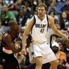DALLAS - FEBRUARY 04:  Dirk Nowitzki #41 of the Dallas Mavericks during play against the Portland Trail Blazers on February 4, 2009 at American Airlines Center in Dallas, Texas.  NOTE TO USER: User expressly acknowledges and agrees that, by downloading an