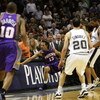 SAN ANTONIO - MAY 14:  Guard Steve Nash #13 of the Phoenix Suns falls out of bounds after a flagrant foul by Robert Horry #5 of the San Antonio Spurs in Game Four of the Western Conference Semifinals during the 2007 NBA Playoffs on May 14, 2007 at AT&T Ce
