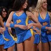 WESTWOOD, CA - FEBRUARY 7:  UCLA Bruins cheerleaders perform during the game the Notre Dame Fighting Irish on February 7, 2009 at Pauley Pavillion in Westwood, California.  UCLA won 89-63.   (Photo by Stephen Dunn/Getty Images)