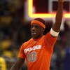 MILWAUKEE - MARCH 07: Jonny Flynn #10 of the Syracuse Orange celebrates a win over the Marquette Golden Eagles on March 7, 2009 at the Bradley Center in Milwaukee, Wisconsin. Syracuse defeated Marquette 86-79 in overtime. (Photo by Jonathan Daniel/Getty I