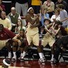 CHESTNUT HILL, MA - FEBRUARY 15:  Cory Raji #11 and Biko Paris #5 of the Boston College Eagles celebrate from the bench after the Eagles defeated the Duke Blue Devils on February 15, 2009 at Conte Forum in Chestnut Hill, Massachusetts. Boston College defe