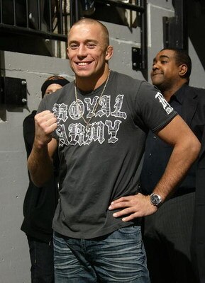 TORONTO - FEBRUARY 5:  Ultimate Fighter Georges St-Pierre attends the Toronto Maple Leafs game against the Florida Panthers during a fight during their NHL game at the Air Canada Centre February 5, 2008 in Toronto, Ontario, Canada. (Photo By Dave Sandford