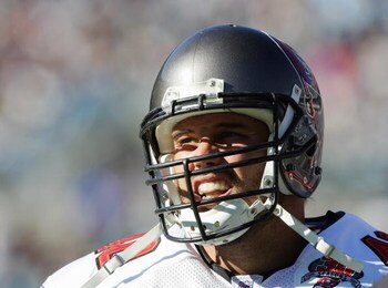 CHARLOTTE, NC - DECEMBER 11:  Fullback Mike Alstott #40 of the Tampa Bay Buccaneers looks on against the Carolina Panthers at Bank of America Stadium on December 11, 2005 in Charlotte, North Carolina. The Bucs defeated the Panthers 20-10.  (Photo By Stree