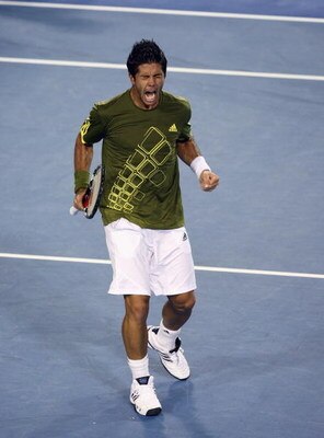 MELBOURNE, AUSTRALIA - JANUARY 30:  Fernando Verdasco of Spain celebrates winning a point in his semifinal match against Rafael Nadal of Spain during day twelve of the 2009 Australian Open at Melbourne Park on January 30, 2009 in Melbourne, Australia.  (P