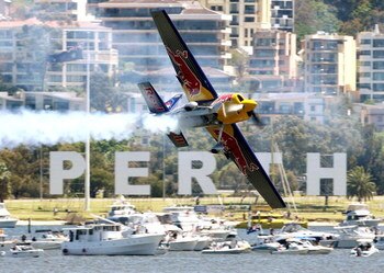PERTH, AUSTRALIA - NOVEMBER 04: Peter Besenyei of Team Red Bull competes in the elimination final during the Red Bull Air Race held on the Swan River November 4, 2007 in Perth, Australia.  (Photo by Paul Kane/Getty Images)