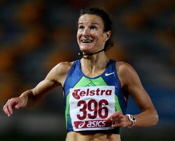BRISBANE, AUSTRALIA - MARCH 09:  Sonia O'Sullivan of AUS finishes second in the Womens 3000 Metres  during  day one of the Australian Athletics Championships and selection trials at Queensland Sport and Athletic Centre on March 9, 2007 in Brisbane, Austra