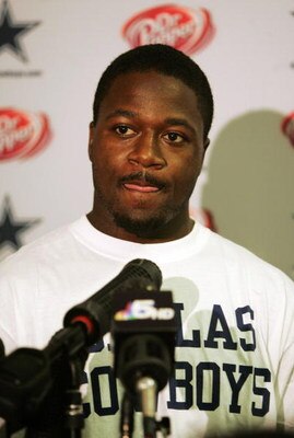 IRVING - AUGUST 28: Adam 'Pacman' Jones #21 of the Dallas Cowboys fields questions from the press after being reinstated to the NFL on August 28, 2008 at Texas Stadium in Irving, Texas.  (Photo by Brian Bahr/Getty Images)