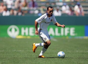 CARSON, CA - APRIL 13:  Landon Donovan #10 o the Los Angeles Galaxy paces the ball near midfield on the attack in the second half against Toronto FC during their MLS game at the Home Depot Center on April 13, 2008 in Carson, California. Toronto FC defeate
