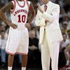 LOUISVILLE, KY - MARCH 01:  Rick Pitino the Head Coach of the Louisville Cardinals gives instructions to Edgar Sosa #10 during the Big East Conference game against the Marquette Golden Eagles at Freedom Hall on March 1, 2009 in Louisville, Kentucky.  (Pho