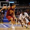 LOS ANGELES, CA - MARCH 14:  Guard James Harden #13 of the Arizona State Sun Devils drives against guard Daniel Hackett #13 of the USC Trojans in the Pacific Life Pac-10 Men's Basketball Tournament Championship Game at the Staples Center on March 14, 2009