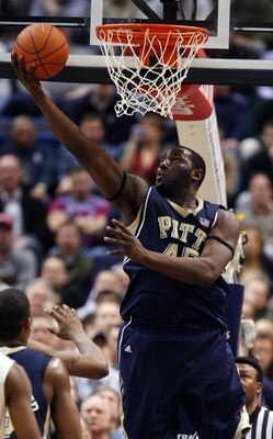 HARTFORD, CT - FEBRUARY 16:  DeJuan Blair #45 of the Pittsburgh Panthers goes up for a shot in the first half against the Connecticut Huskies on February 16, 2009 at XL Center  in Hartford, Connecticut.  (Photo by Elsa/Getty Images)