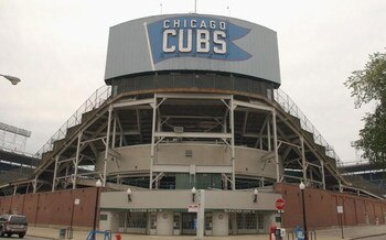 CHICAGO - JUNE 15:  General view of the exterior of the Chicago Cubs home field of Wrigley Field in Chicago, Illinois on June 15, 2004.  (Photo by: Getty Images)
