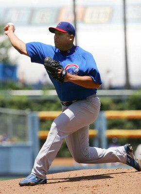 LOS ANGELES - JUNE 07:  Carlos Zambrano #38 of the Chicago Cubs pitches against the Los Angeles Dodgers at Dodger Stadium June 7, 2008 in Los Angeles, California. The Dodgers defeated the Cubs 7-3.  (Photo by Lisa Blumenfeld/Getty Images)