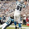 CHARLOTTE, NC - SEPTEMBER 7:  Jason Craft #29 of the Jacksonville Jaguars can't stop the winning touchdown catch by Ricky Proehl #81 of the Carolina Panthers on September 7, 2003 at Ericsson Stadium in Charlotte, North Carolina. The Panthers defeated the 