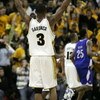 COLUMBIA, MO - JANUARY 16:  Thomas Gardner #3 of Missouri Tigers celebrates after they defeated the Kansas Jayhawks on January 16, 2006 at Mizzou Arena in Columbia, Missouri. Missouri defeated Kansas 89-86 in overtime.  (Photo by Elsa/Getty Images)