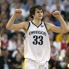 16 Mar 2002:  Luke Jackson #33 of Oregon celebrates during the game against Wake Forest during the second round of the NCAA Division I Basketball Championship at Arco Arena in Sacramento, CA. (Jed Jacobsohn /Getty Images)