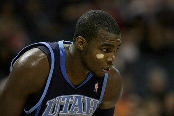 CHARLOTTE, NC - NOVEMBER 14:  Paul Milsap #24 of the Utah Jazz waits under the basket during the game against the Charlotte Bobcats on November 14, 2008 at Time Warner Cable Arena in Charlotte, North Carolina.  The Bobcats won 104-96.  NOTE TO USER: User 