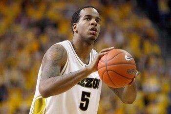 COLUMBIA, MISSOURI - FEBRUARY 14:  Leo Lyons #5 of the Missouri Tigers makes a free throw against the Nebraska Huskers during the game on February 14, 2009 at Mizzou Arena in Columbia, Missouri. (Photo by: Jamie Squire/Getty Images)