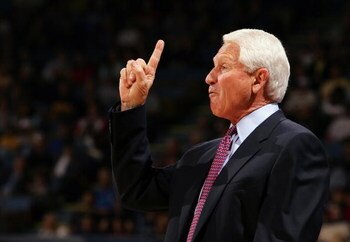 WESTWOOD, CA - FEBRUARY 4:  Head coach Lute Olson of the Arizona Wildcats signals during the game against the UCLA Bruins on February 4, 2006 at Pauley Pavillion in Westwood, California.  The Bruins won 84-73.  (Photo by Lisa Blumenfeld/Getty Images)