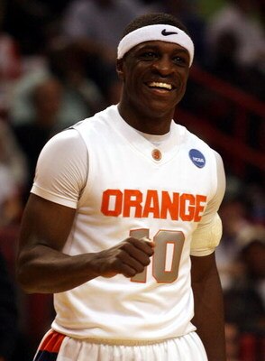 MIAMI - MARCH 22:  Guard Jonny Flynn #10  of the Syracuse Orange reacts after scoring against the Arizona State Sun Devils during the second round of the NCAA Division I Men's Basketball Tournament at the American Airlines Arena on March 22, 2009 in Miami